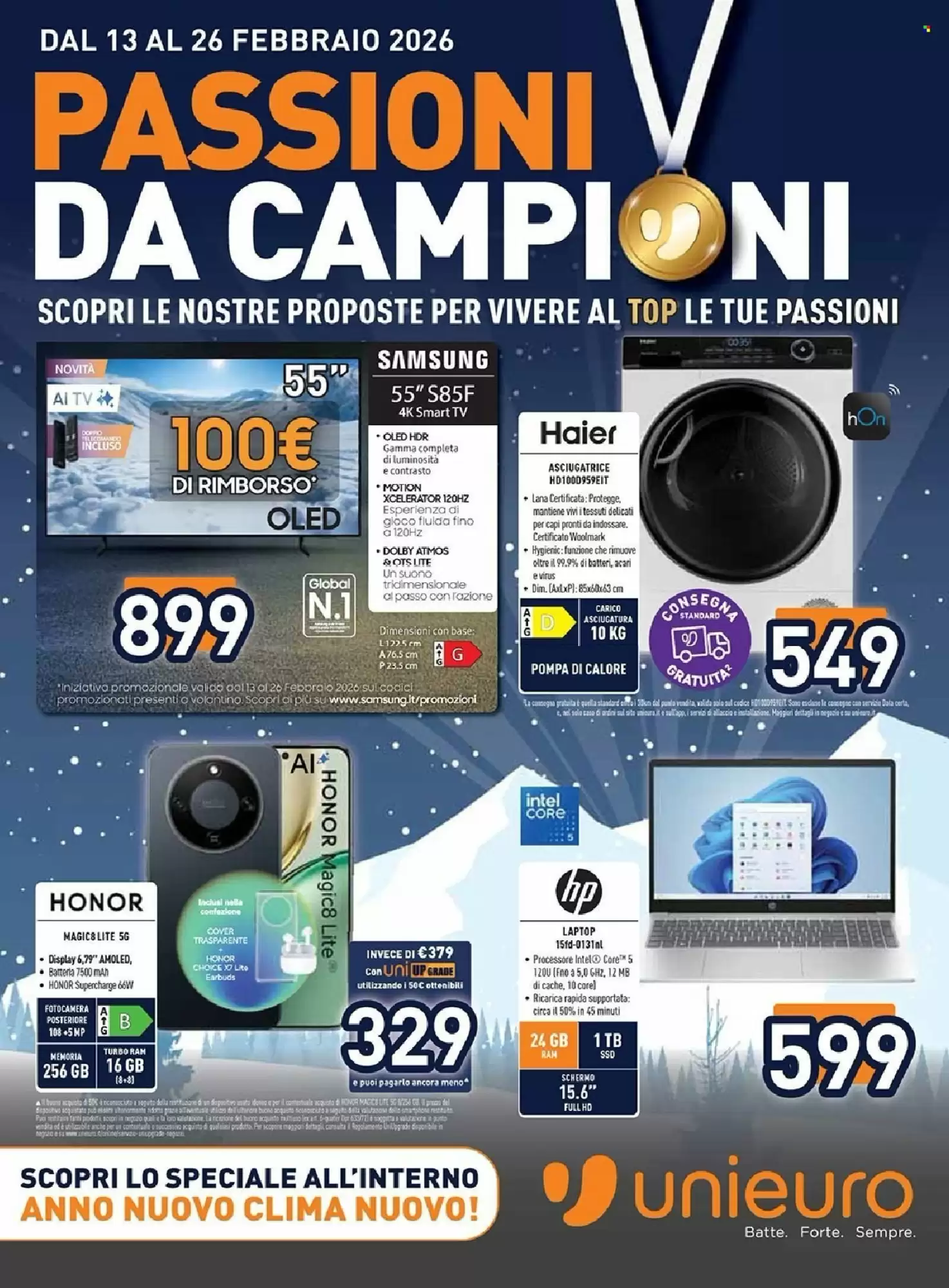 Volantino Unieuro 13/02/2026 – 26/02/2026